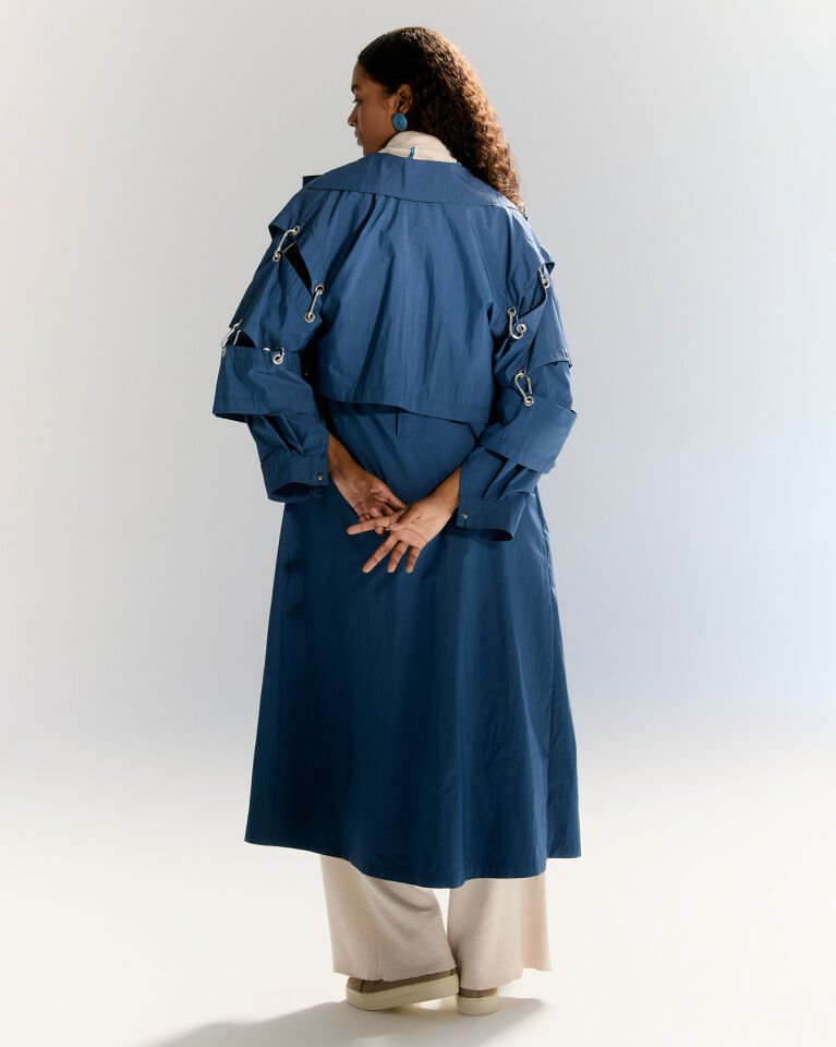 Oversize Mavi Trençkot – Mevsimlik Uzun Kadın Mont