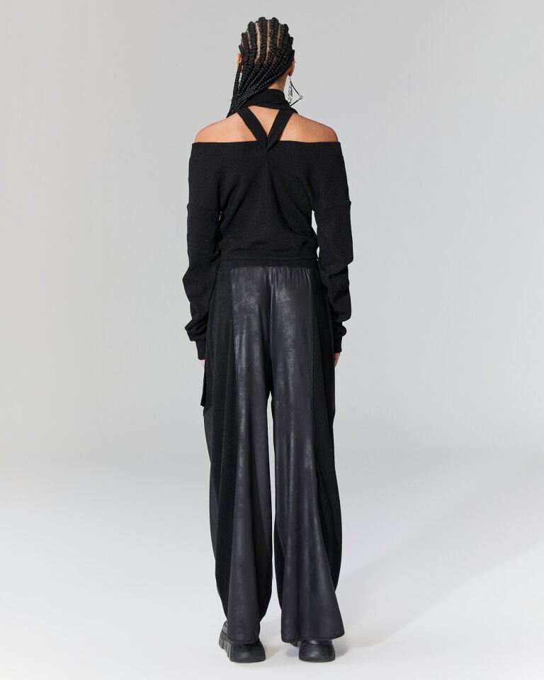 V-Yaka Bağlamalı Siyah Crop